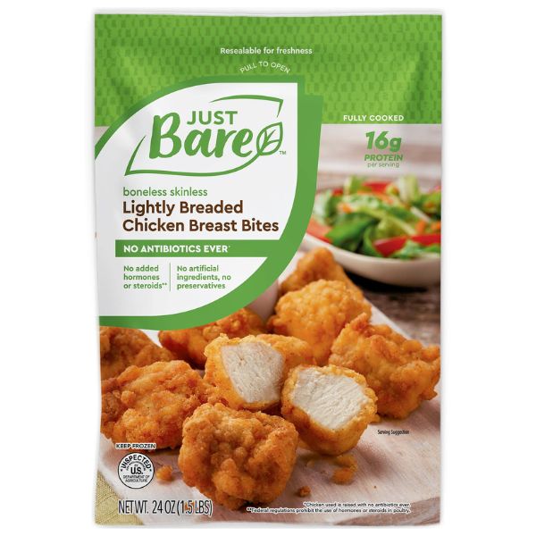 just bare lightly breaded chicken breast chunks store-bought via amazon.com 328